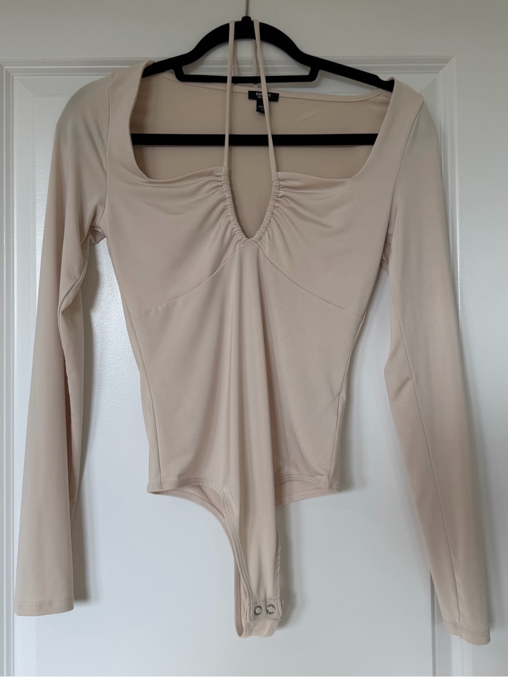 Long-Sleeve Ruched V-Neck Bodysuit